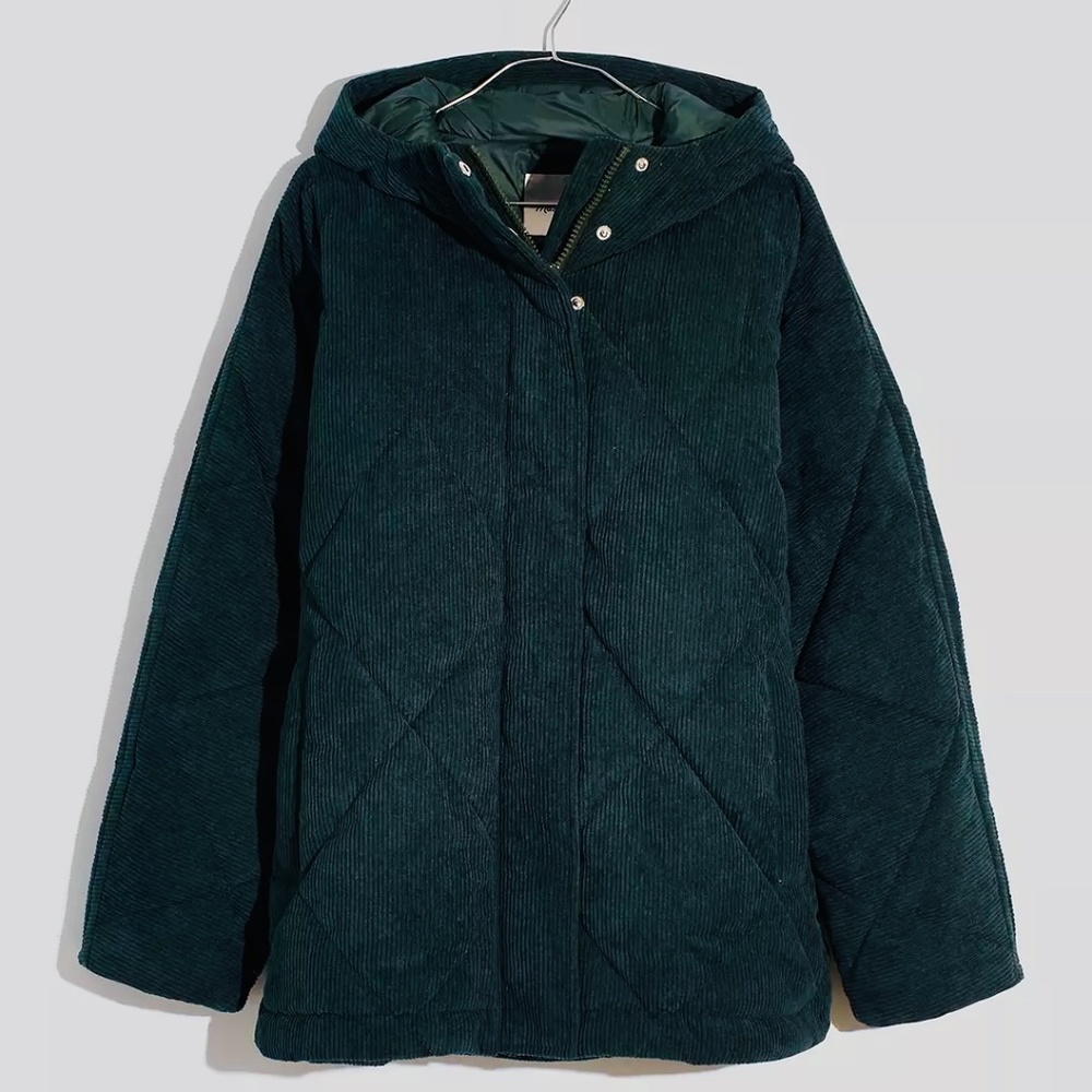 Madewell Holland Puffer in Evergreen Corduroy XXS